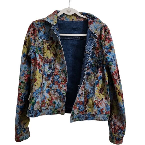FDJ‎ French Dressing Jeans Jacket Womens Small Blue Reversible Floral Stretch - Picture 2 of 10